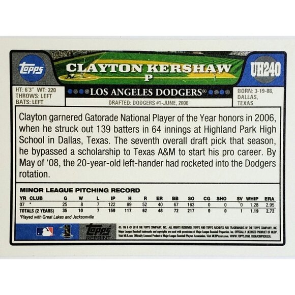 CLAYTON KERSHAW "ROOKIE HISTORY" (2008 RETRO) 2018 TOPPS ARCHIVES, DODGERS, MVP! - Picture 2 of 3